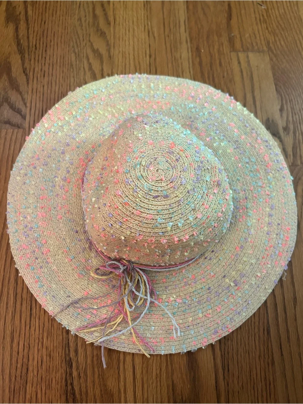 H&M Girls Sz 6-8Y Tan Pink Purple Blue Yellow Sun Hat - Perfect for Summer
